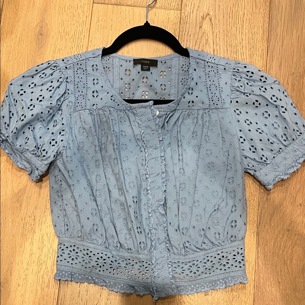 J. Crew Light Blue Eyelet Blouse